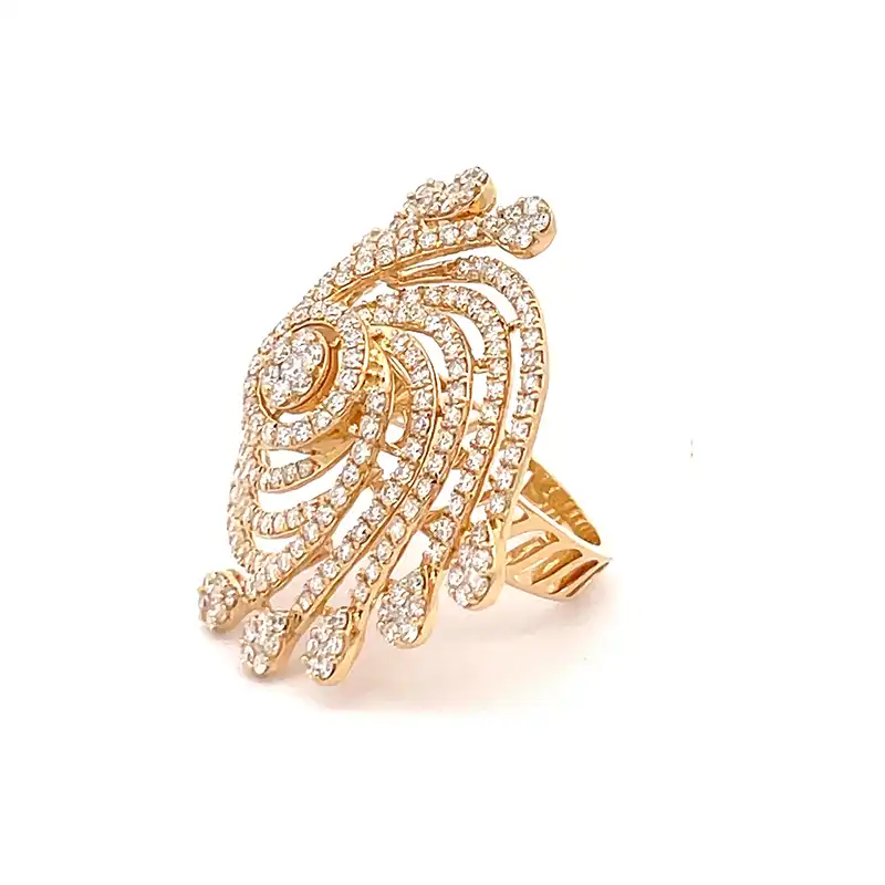 Exotic Spiral  Diamond Ring in 18K Yellow Gold